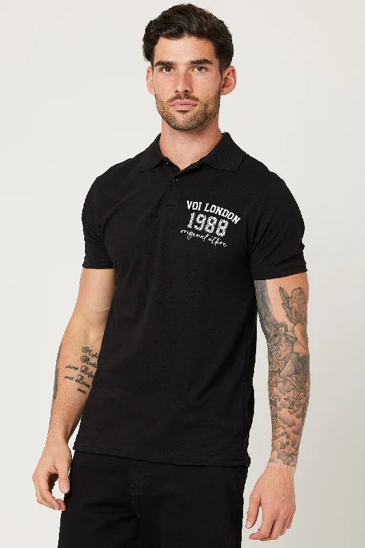 Chatsworth Slim Fit Pique Polo Shirt - Black