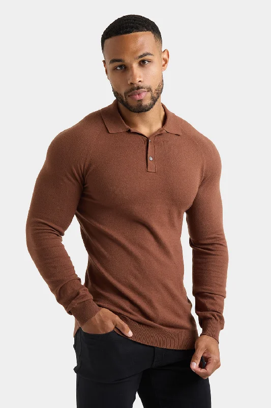 Knitted Polo Shirt in Nutmeg