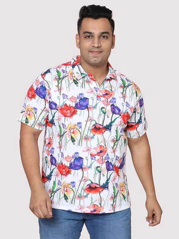 Men Plus Size Watercolor Flower Digital Printed Round Neck T-Shirt