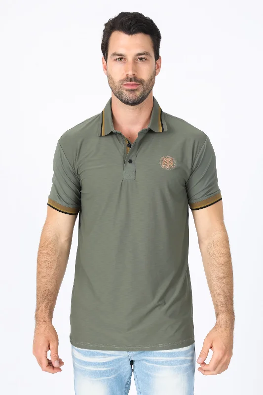 Mens Modern Fit Stretch Cotton Olive Polo