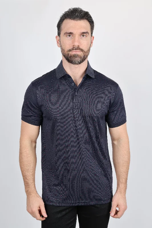 Mens Modern Fit Stretch Full Body Crystals Polo