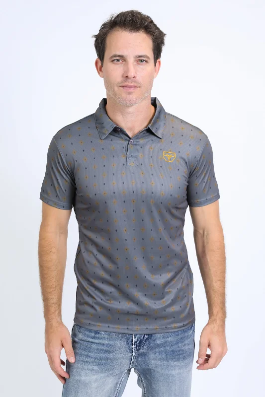 Mens Performance Fabric Print Slate Polo