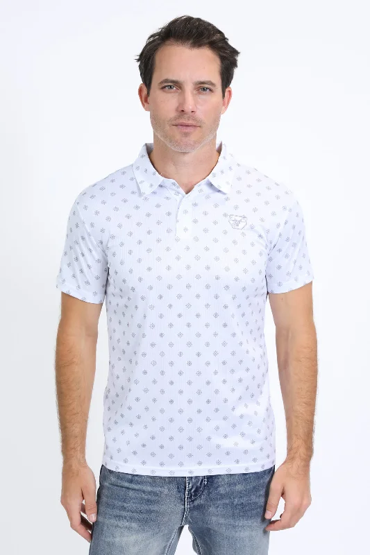 Mens Performance Fabric Print White Polo