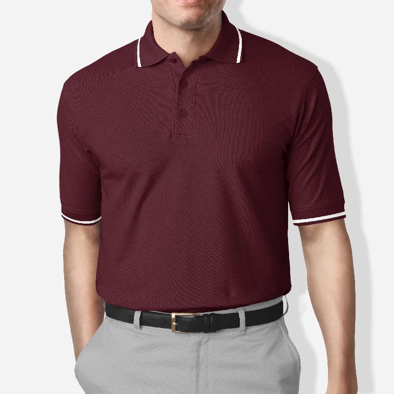 Polo Collar Stripe Tipped T-Shirt Maroon