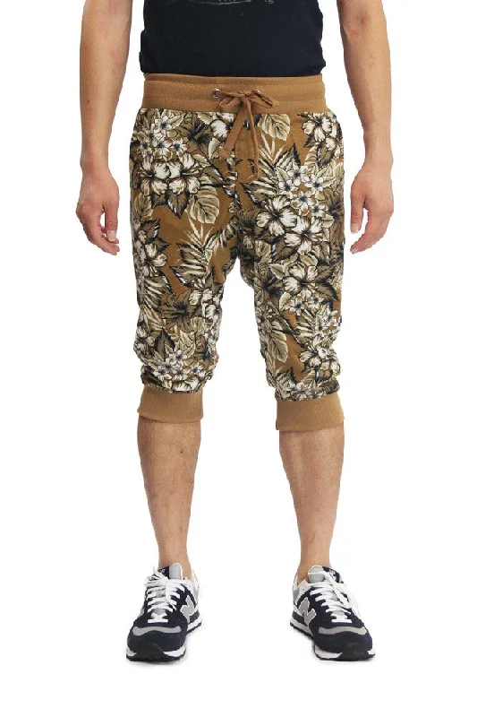 Men's Monochrome Floral Print Jogger Shorts